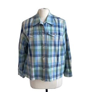 VINTAGE ALFRED DUNNER Jacket Womens Size 16P Green Plaid Grandma Shacket